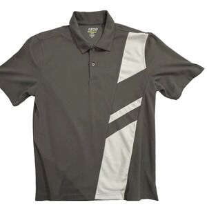 Cool FX  Men's Shirt M IZOD XFG Grey White Golf Performance 2-Button Polo